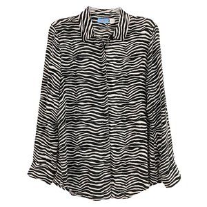 Acrobat 100% Silk Zebra Print Button Up Shirt Size M Black Gray Long Sleeve